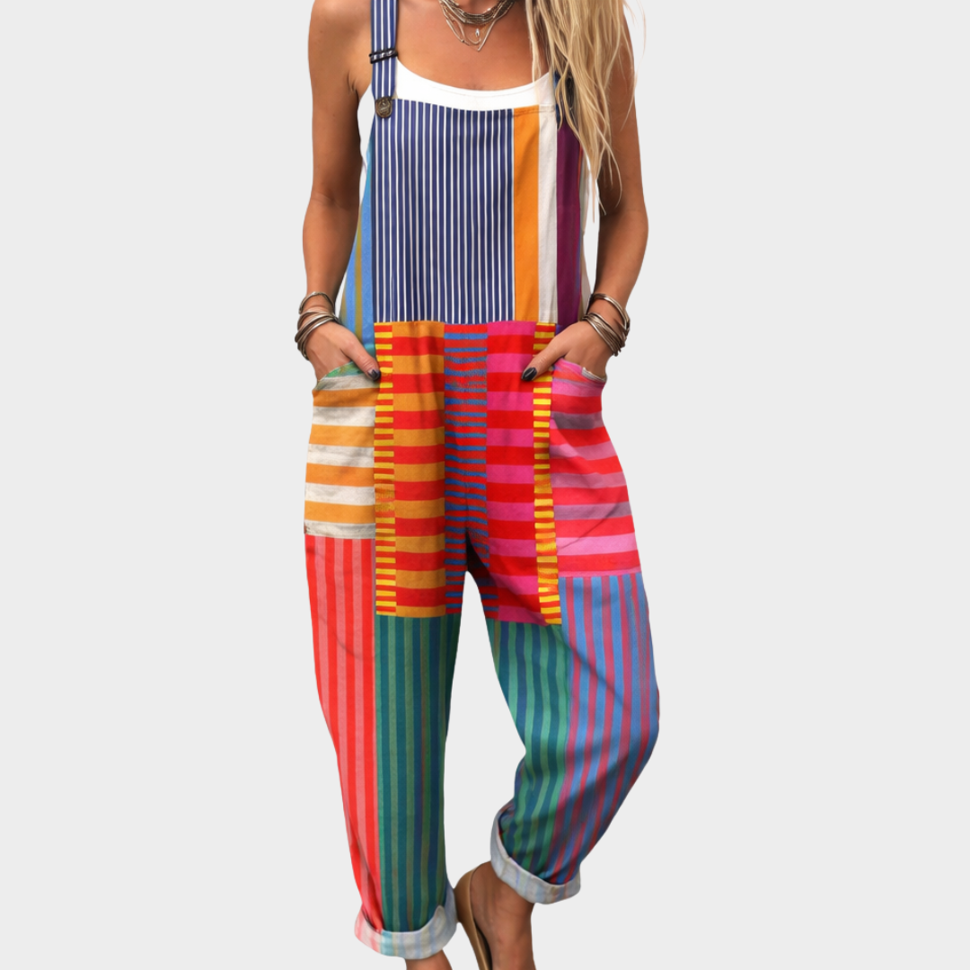 All-Over Print Dungarees for Women – Defined Waist, Easy Fit in Multicolor