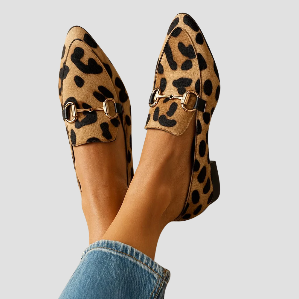 Printed Heeled Loafers for Women – Padded Build, Supportive Footbed in Leopard