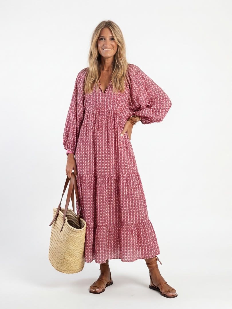 All-Over Print Midi Dress for Women – Skimming Silhouette, Day-to-Evening Wear in Geometric