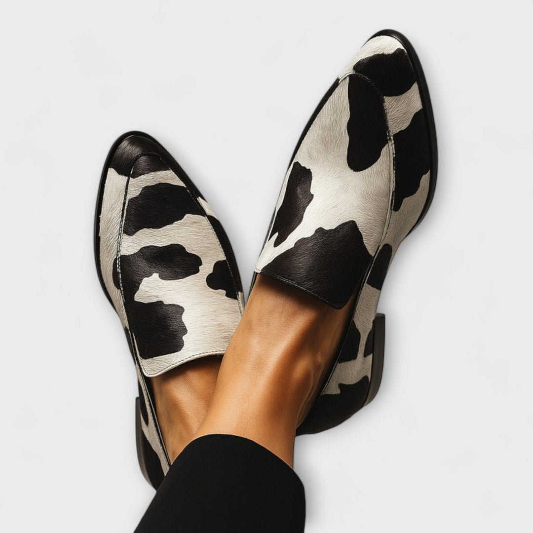 Printed Fabric Loafers for Women – Supportive Footbed, Padded Build in Black & White