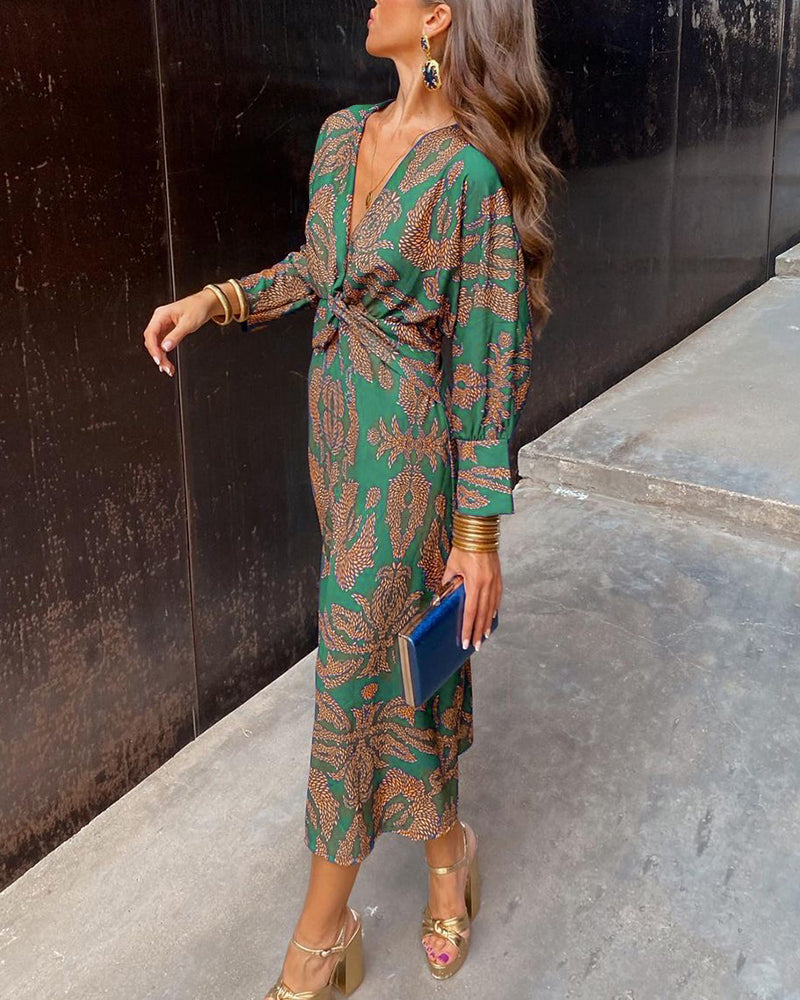 Warm-Lined Printed Maxi Dress for Women – Skimming Silhouette