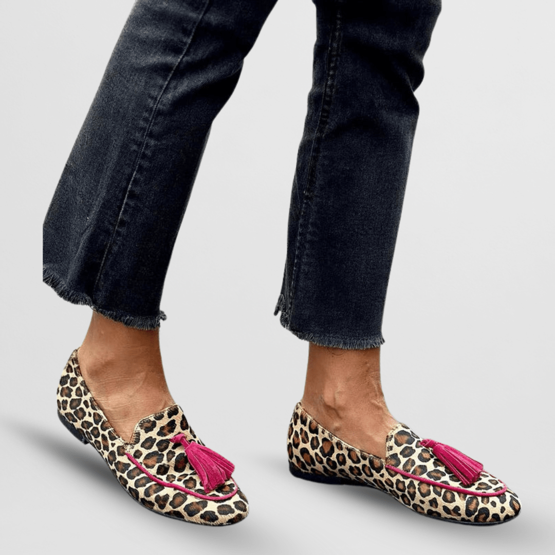 Warm-Lined Printed Loafers for Women – Non-Slip Sole, Cushioned Insole in Leopard