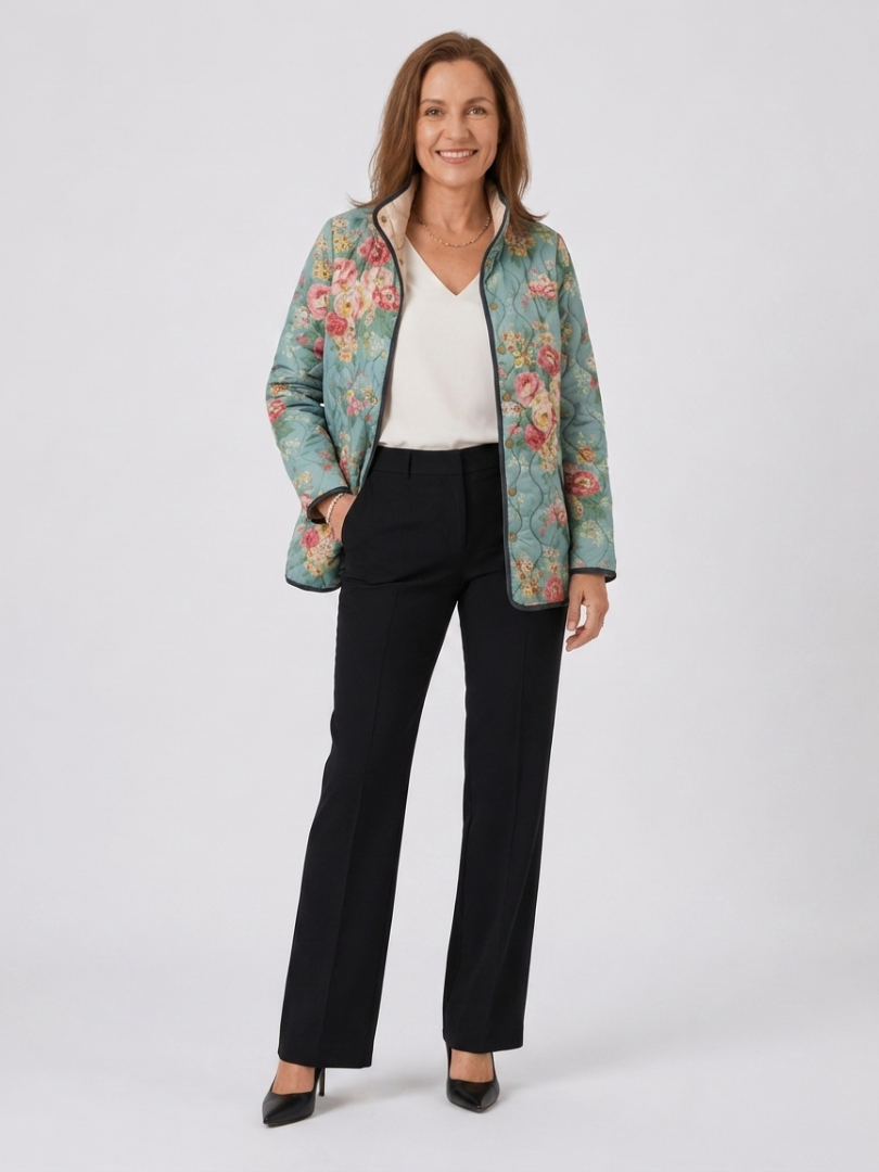 Quilted Floral Jacket for Women – Warm Lining, Softly Structured Shoulders