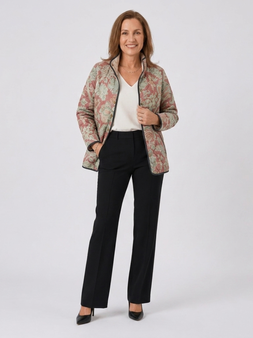 High-Neck Quilted Jacket for Women – Structured Shoulders in Terracotta