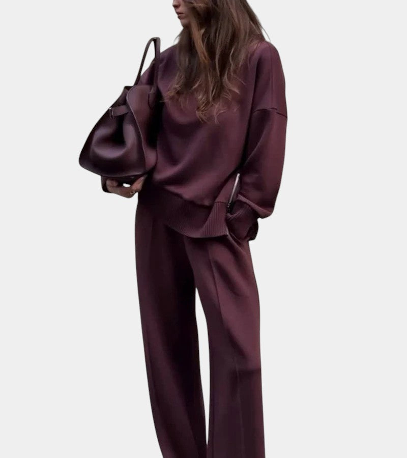 Quilted Two-Piece Set for Women – Belted Waist, Side Pockets, Relaxed Fit