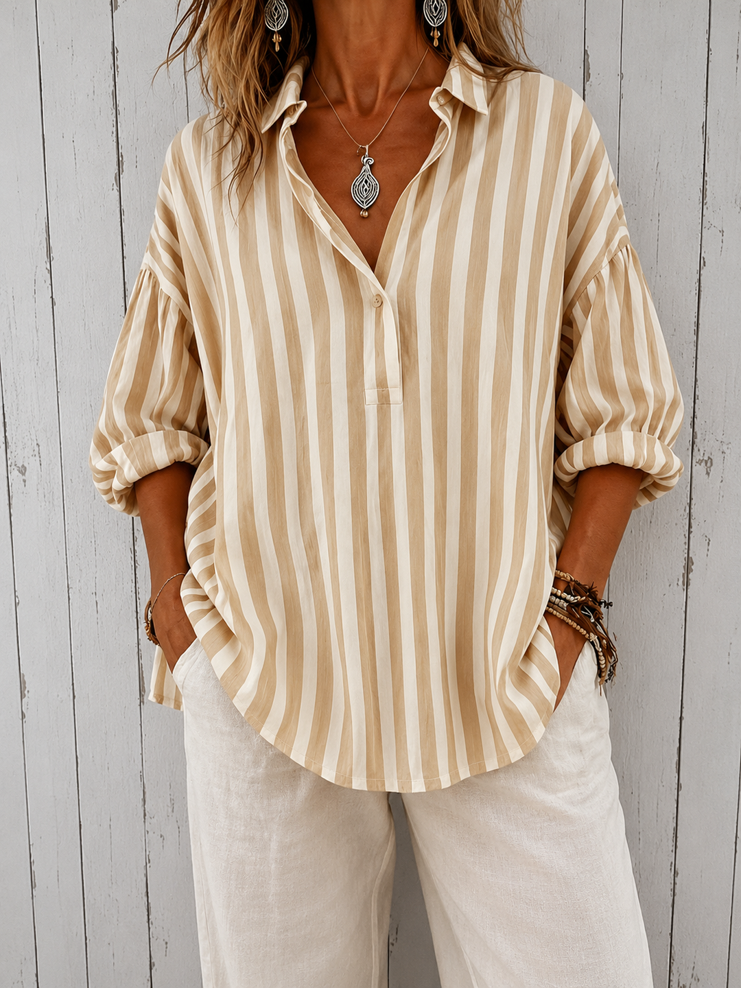Ruffled Lightweight Blouse for Women – Breathable Fabric, Neat Collar and Placket