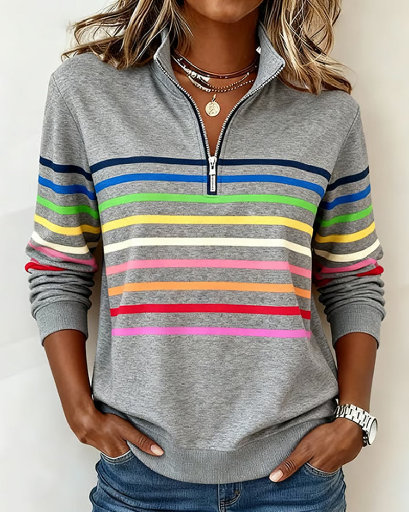 Striped Knit Sweater for Women – Relaxed Fit, Ribbed Cuffs and Hem