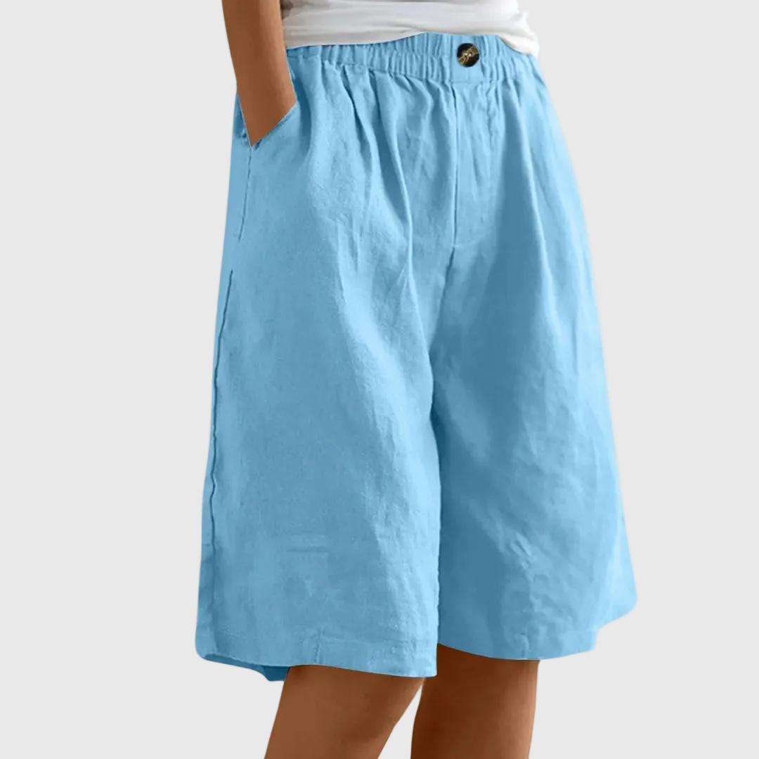 Relaxed Cotton-Blend Shorts for Women – Side Pockets, Comfortable Waistband