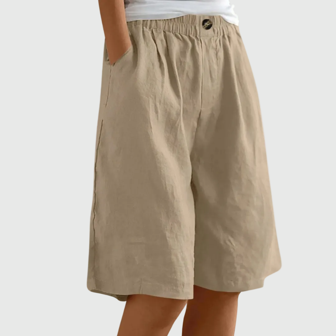 Cotton Blend Shorts for Women – Side Pockets, Breathable Fabric, Relaxed Fit in Camel
