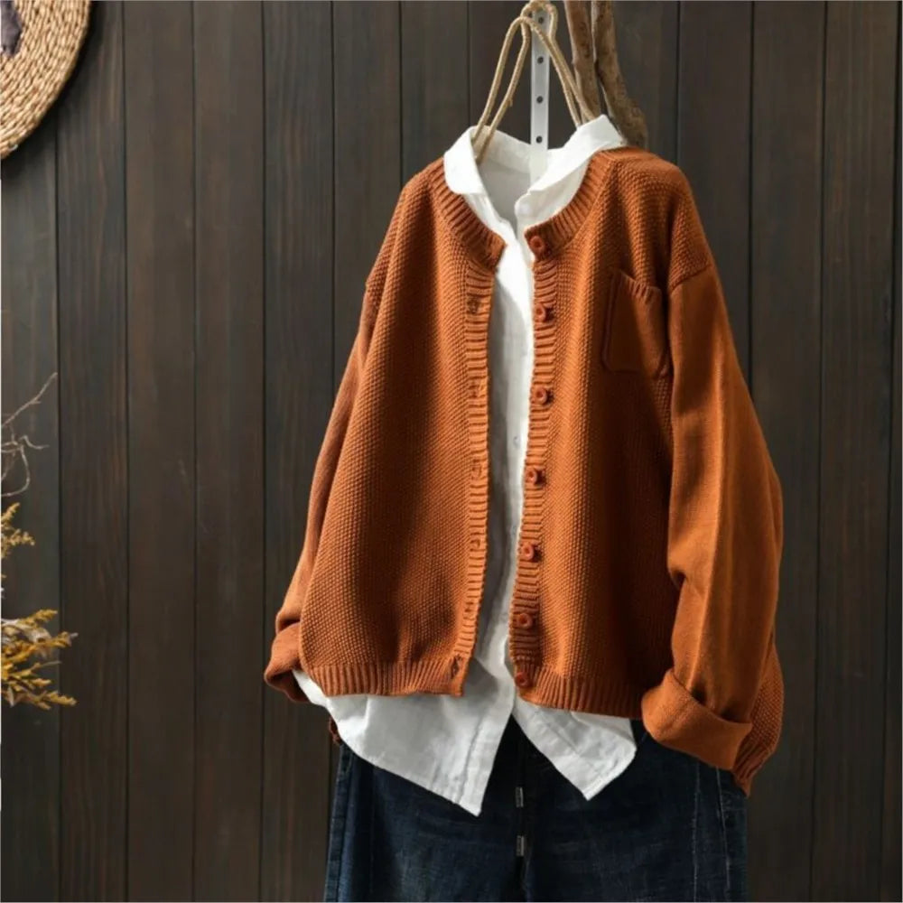 Ribbed Knit Oversized Cardigan for Women – Side Pockets, Relaxed Fit