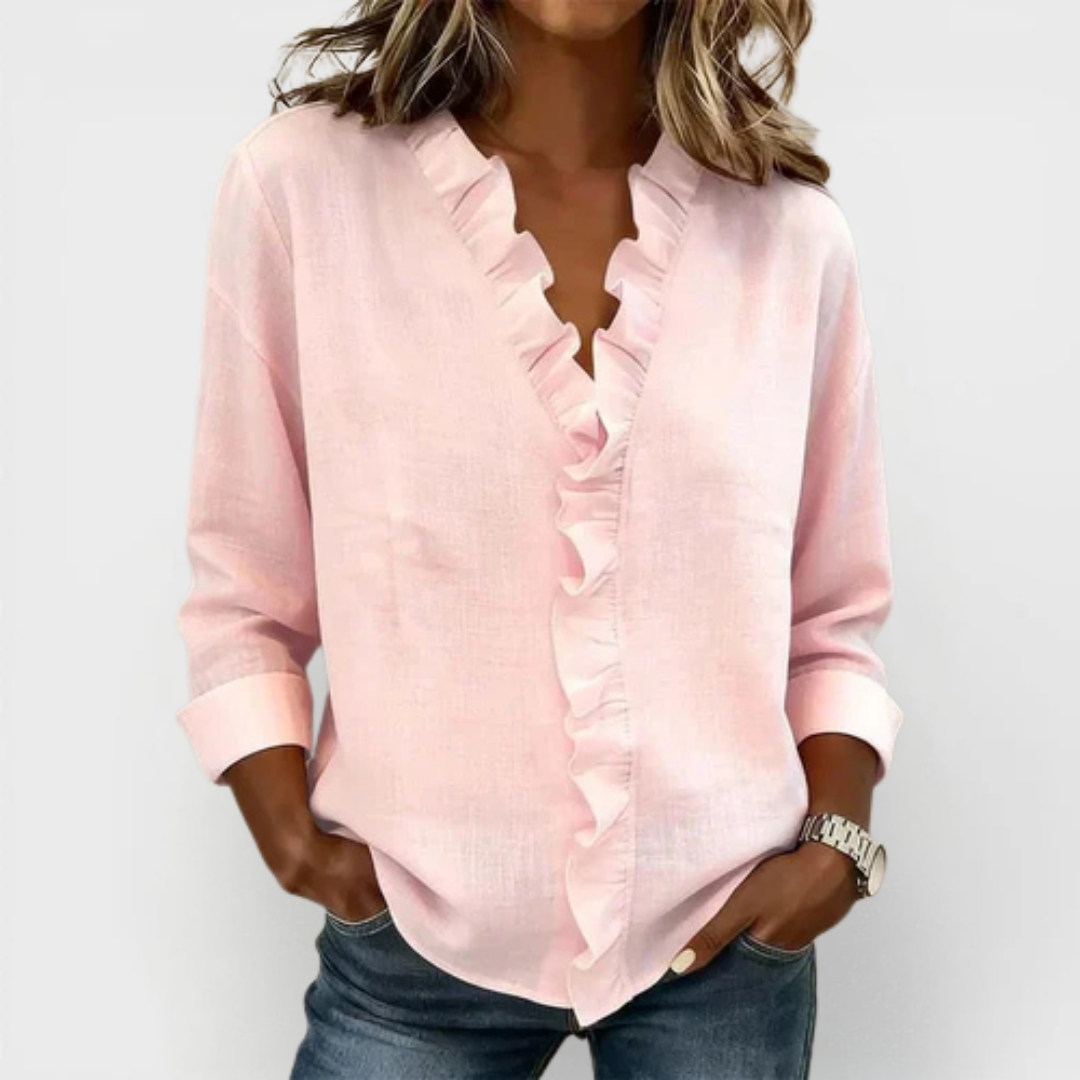 Ruffle Detail Blouse for Women – Neat Collar, Placket, Comfortable Sleeves
