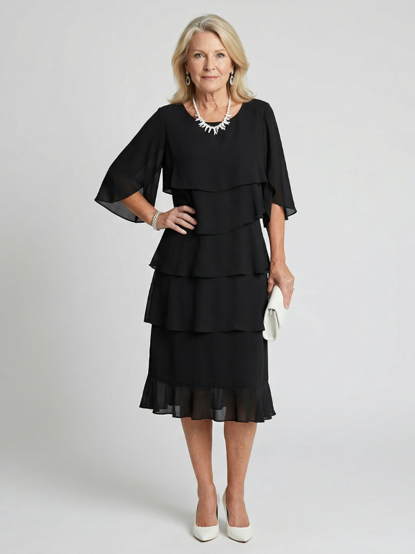 Ruffled Midi Dress for Women – Skimming Silhouette, Easy Movement