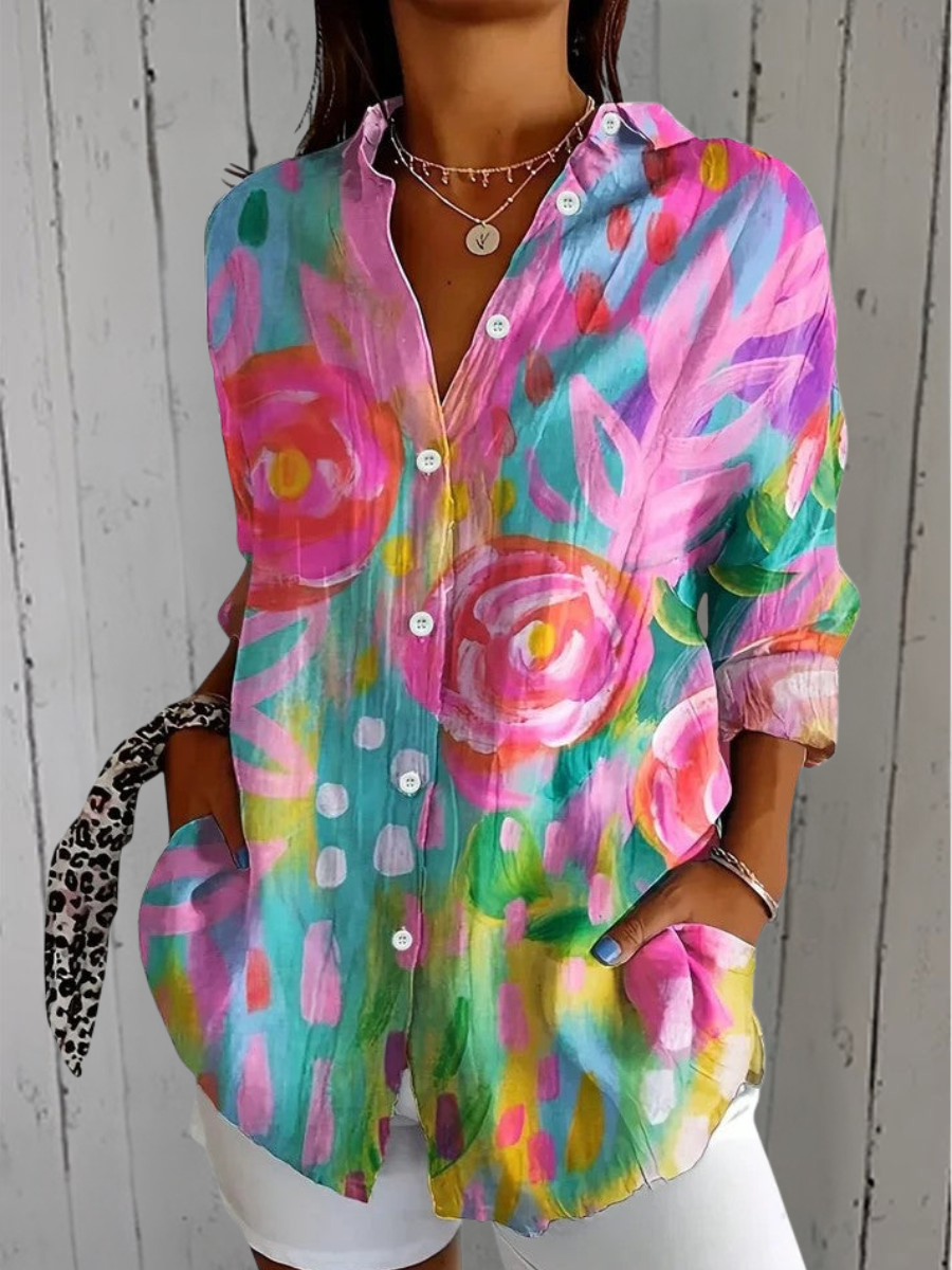 Blouse for Women – Neat Collar and Placket, Comfortable Sleeves in Pink