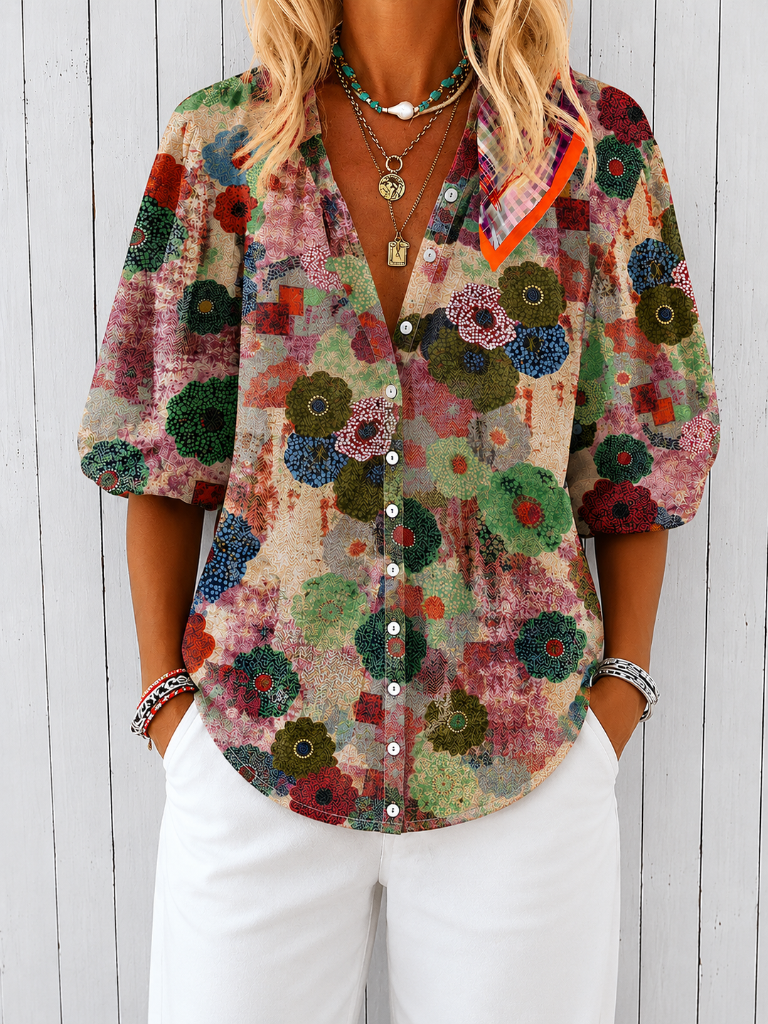 Spring Placket Blouse for Women – Comfortable Sleeves, Soft Shoulder Line