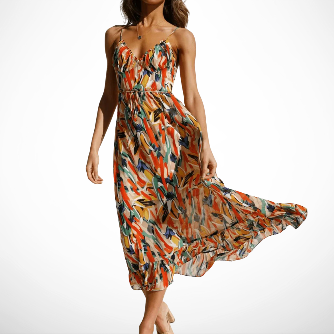 Printed Midi Dress for Women – Breathable Lightweight Fabric, Relaxed Fit