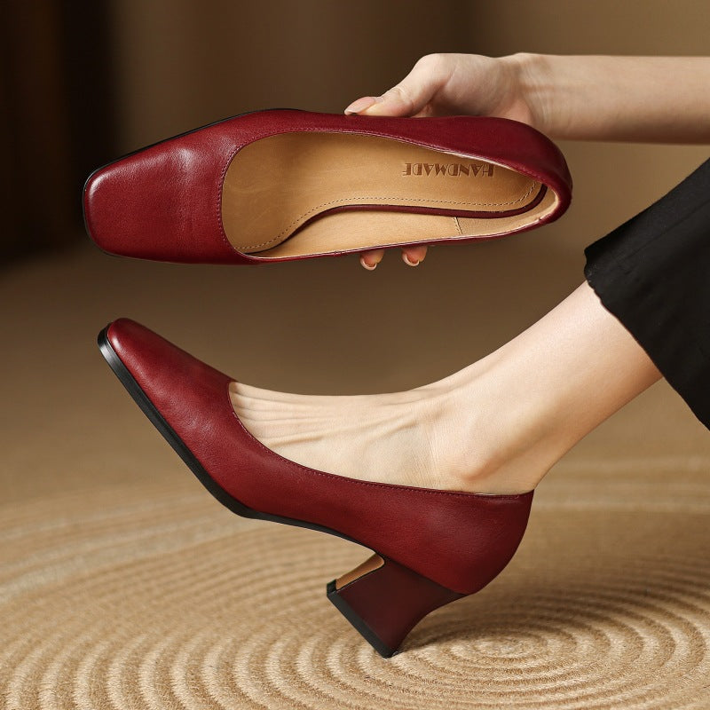 Faux Leather Square Toe Pumps for Women – Smooth Lining, Cushioned Insole