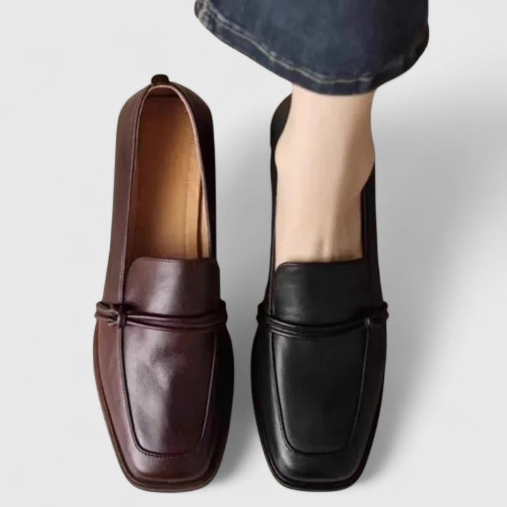 Square Toe Heeled Loafers for Women – Cushioned Insole, Flexible Lightweight Sole