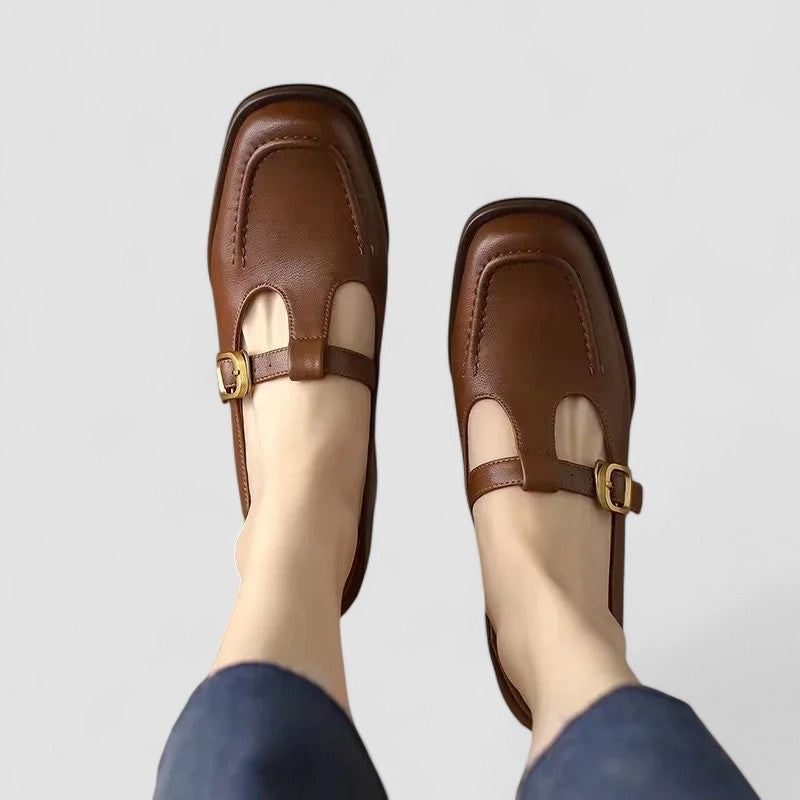 Printed Buckle Mary Jane Shoes for Women – Square Toe, Stable Walkable Heel