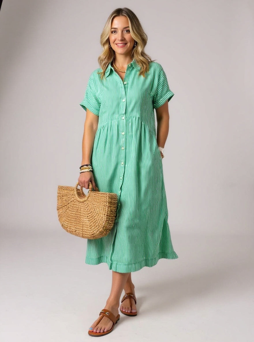 Striped Button-Front Dress for Women – Timeless Shape, Skimming Silhouette