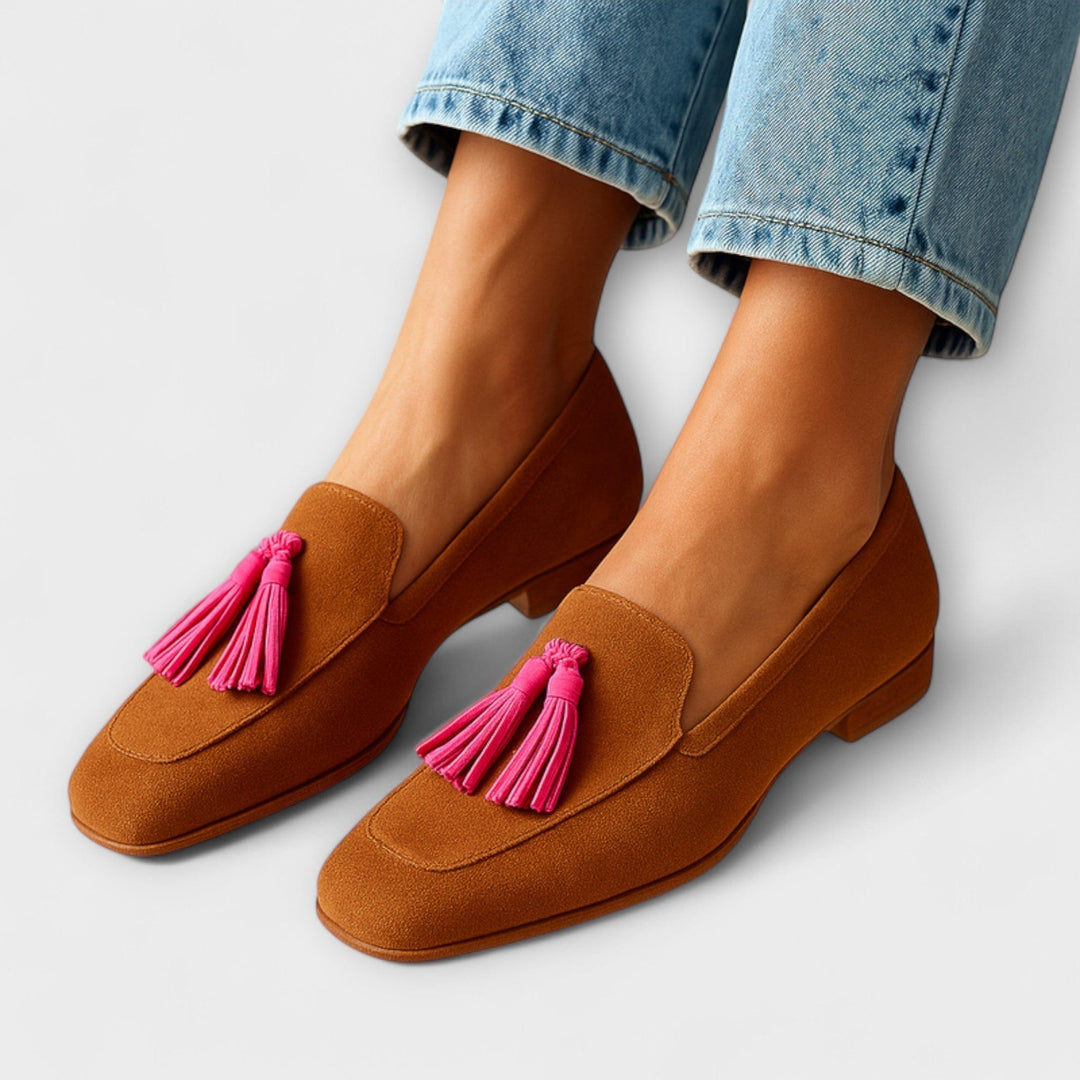 Faux Suede Loafers for Women – Warm Lining, Flexible Sole, Cushioned Insole in Brown