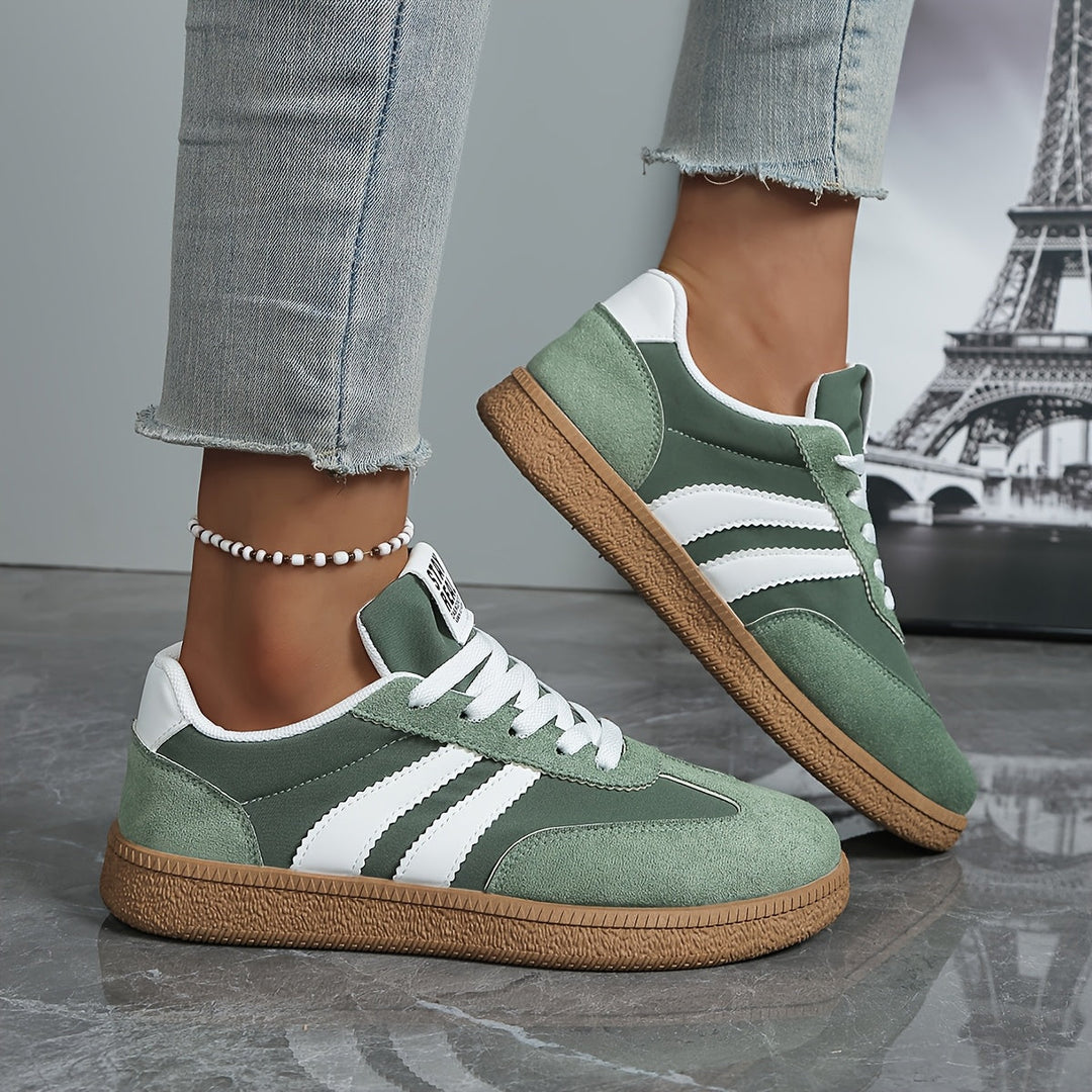 Striped Linen-Look Heeled Sneakers for Women – Fully Lined, Cushioned Insole