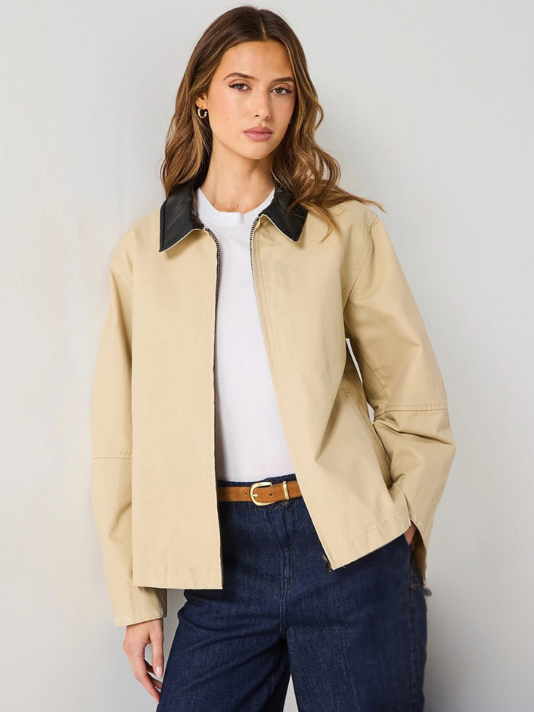 Cotton-Rich Relaxed Jacket for Women – Breathable Fabric, Structured Shoulders