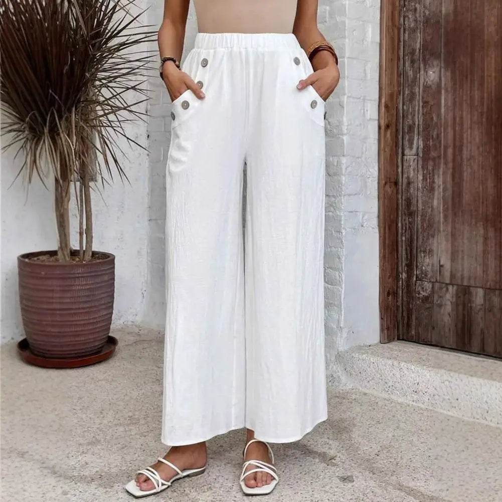 Relaxed Linen-Look Pants for Women – Cotton-Rich Fabric, Fitted Waist