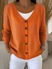 Women's Button-Front Oversized V-Neck Cardigan in Orange