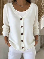 Women's Button-Front Oversized V-Neck Cardigan in White