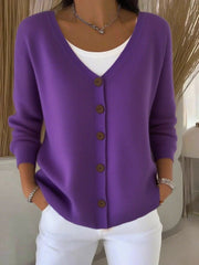 Women's Button-Front Oversized V-Neck Cardigan in Purple