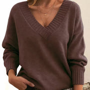 Women's V-Neck Ribbed Sweater in Auburn