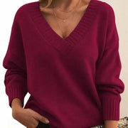 Women's V-Neck Ribbed Sweater in Red