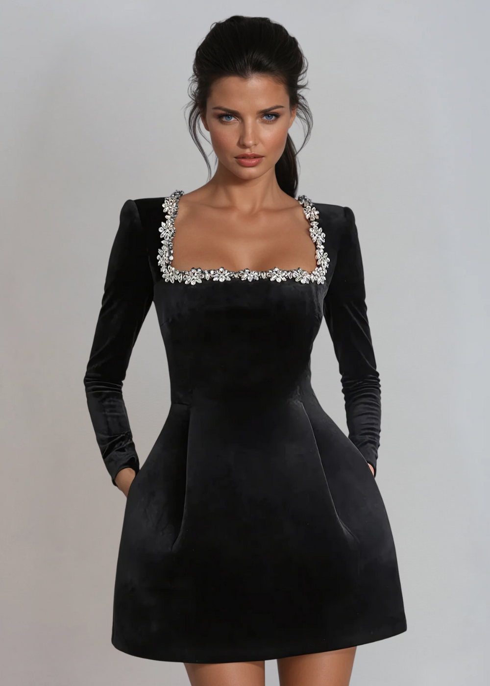 A-Line Velvet Mini Dress for Women – Soft Finish, Timeless Shape