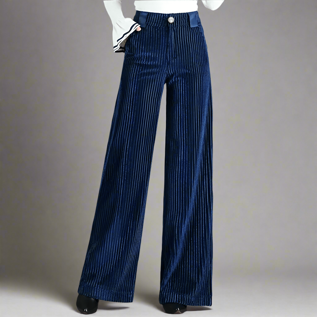 Velvet Ribbed Pants for Women – A-Line Silhouette, Belted Waist