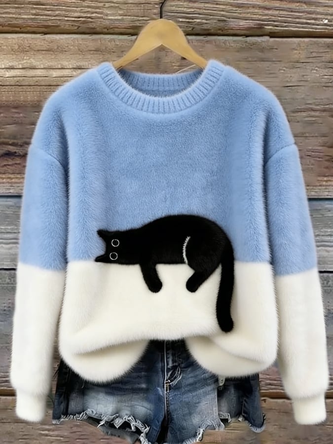 Warm-Lined Knit Sweater for Women – Relaxed Fit, Ribbed Cuffs and Hem