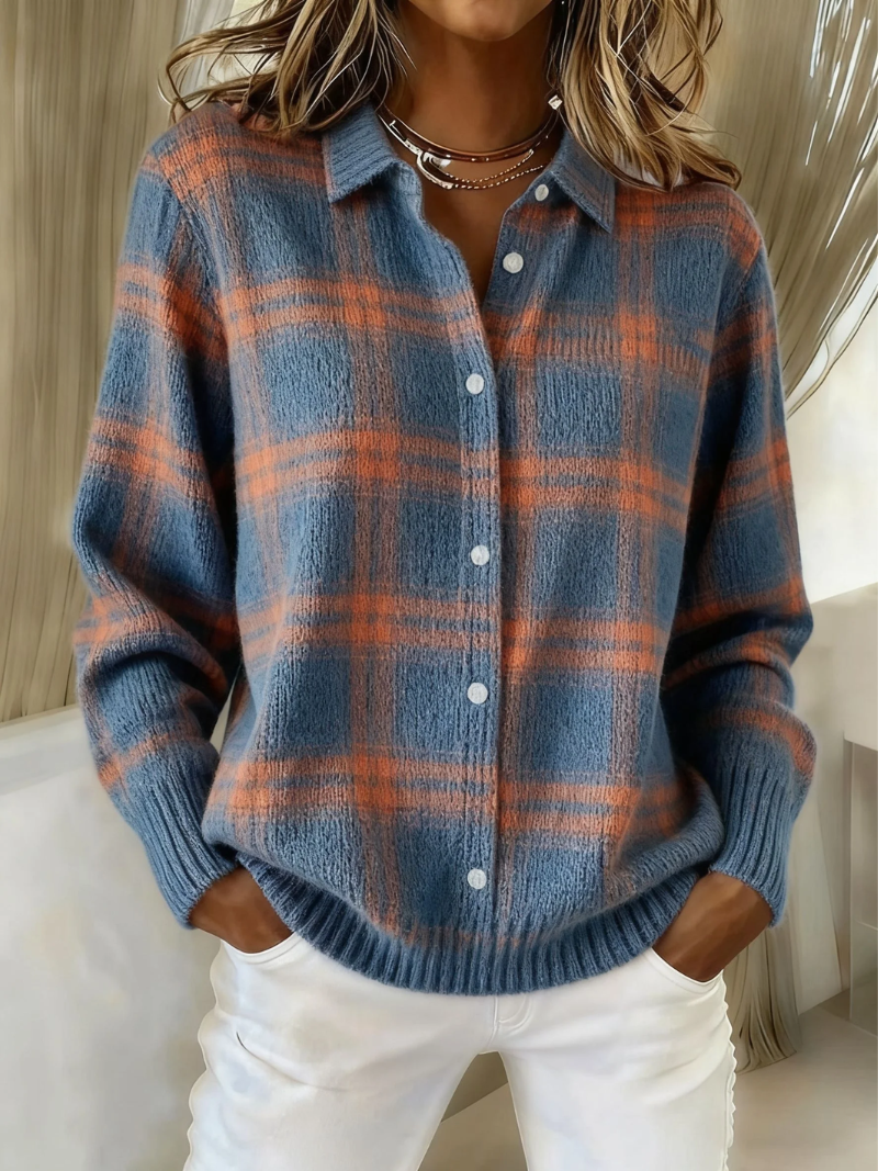Belted Roll Neck Knit Cardigan for Women – Warm Lining, Relaxed Fit in Blue