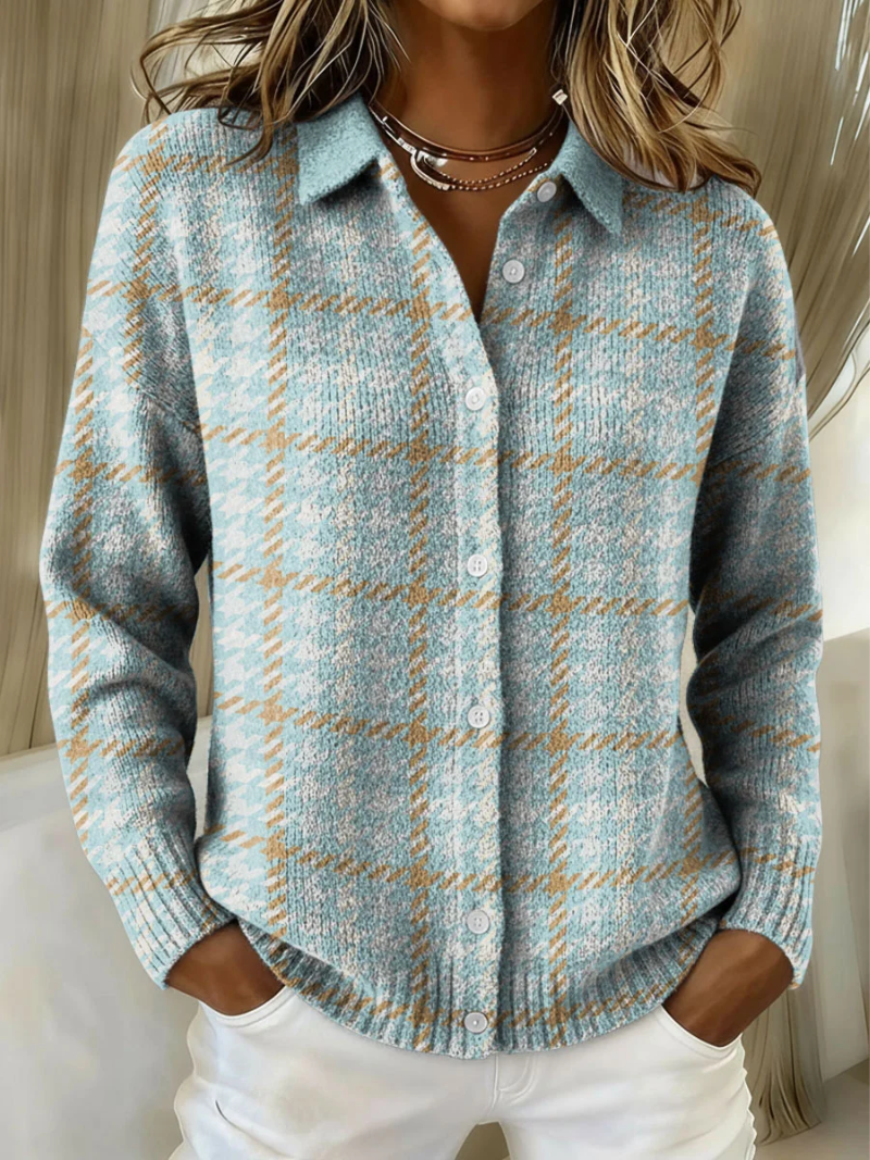 Warm Knit Cardigan for Women – Relaxed Fit, Soft Shoulders in Blue & Sky