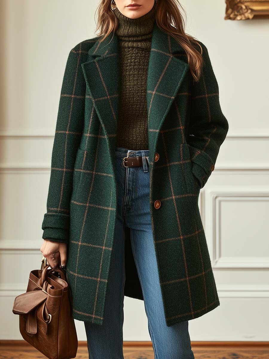 Warm-Lined Full-Length Coat for Women – Timeless Shape, Room to Layer in Green