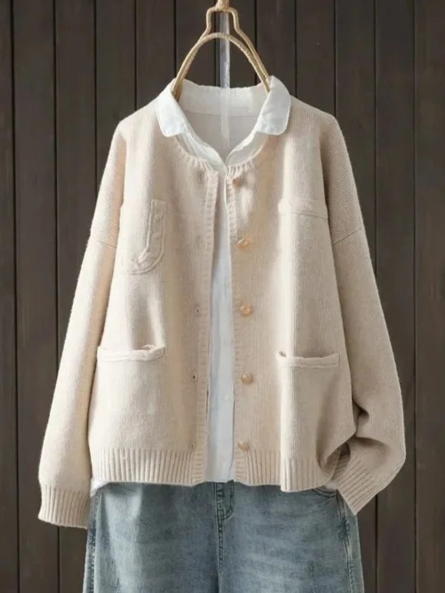 Warm-Lined Knit Cardigan for Women – Side Pockets, Relaxed Fit, Three Colors